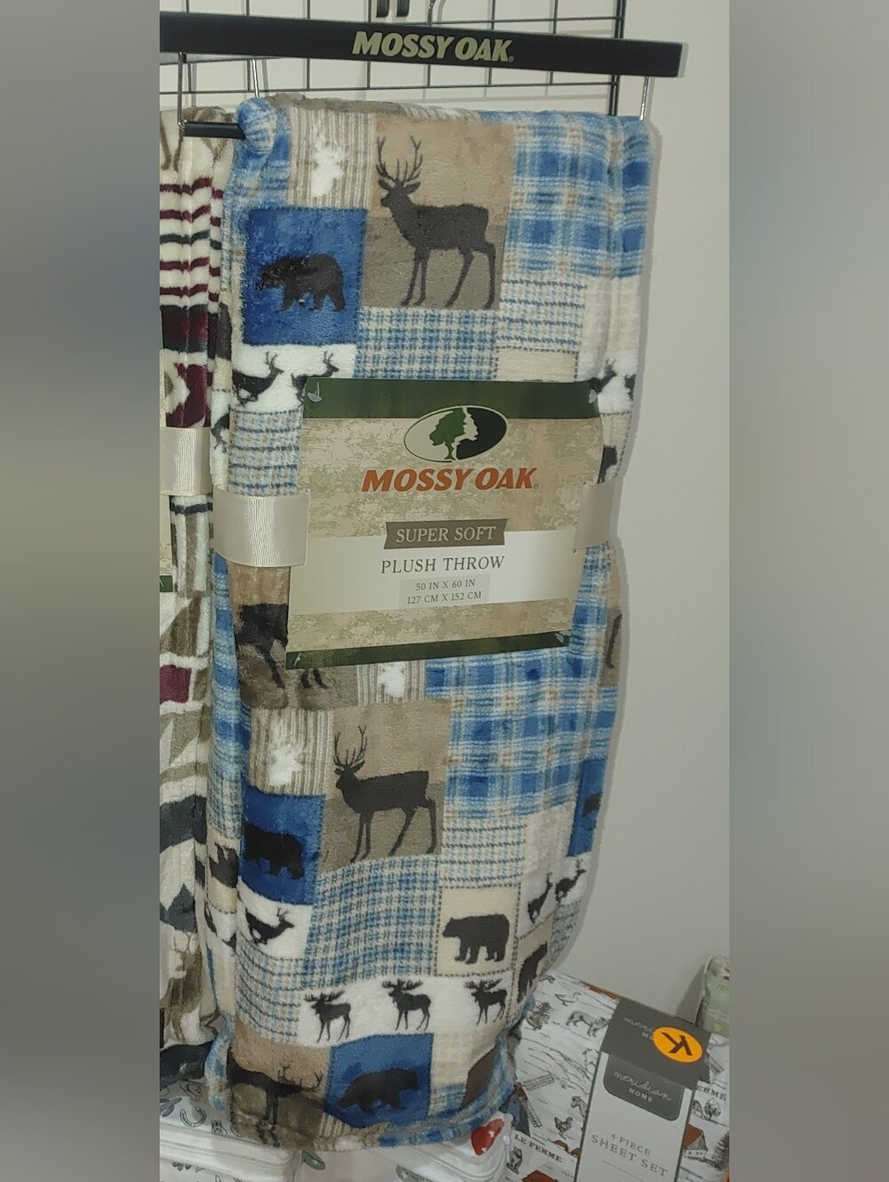 Mossy Oak Super Soft Plush Blanket - Blue, Tan, Brown Woodland Plaid